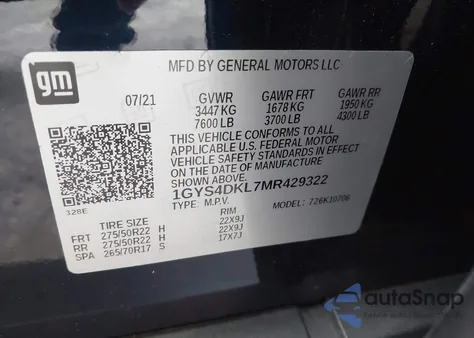 2021 Cadillac Escalade 4Wd Premium Luxury Platinum z USA, uszkodzony, nr VIN 1GYS4DKL7MR429322